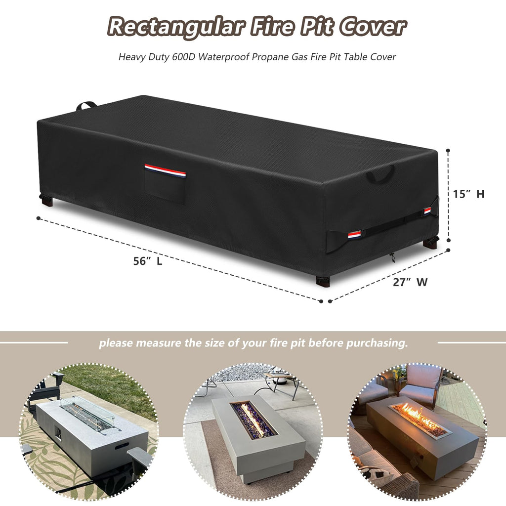 Rectangular Fire Pit Cover 56 inch, Heavy Duty 600D Waterproof Propane Gas Fire Pit Table Cover, Also Suitable for