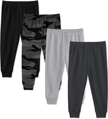 Toddler and Kids Boys Cotton Pants, 4 Pack Joggers Sweatpants for Boys
