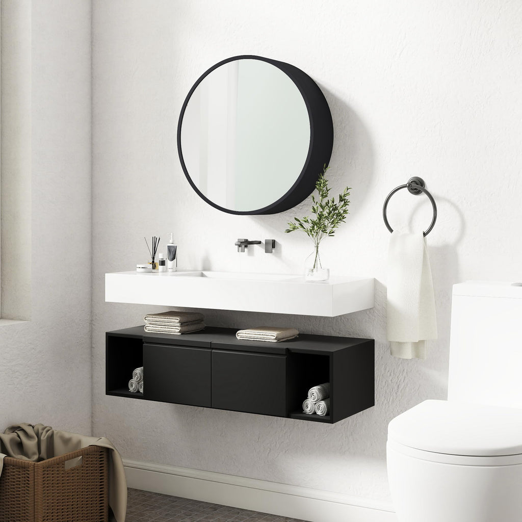20 Inch Round Black Medicine Cabinet with Mirror, Modern Wall Mounted Vanity Cabinet, Circle Bathroom Mirror with