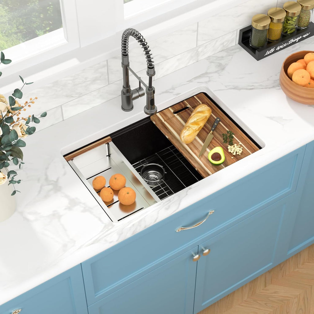 30 Granite Composite Sink Black Undermount Kitchen Sink Workstation