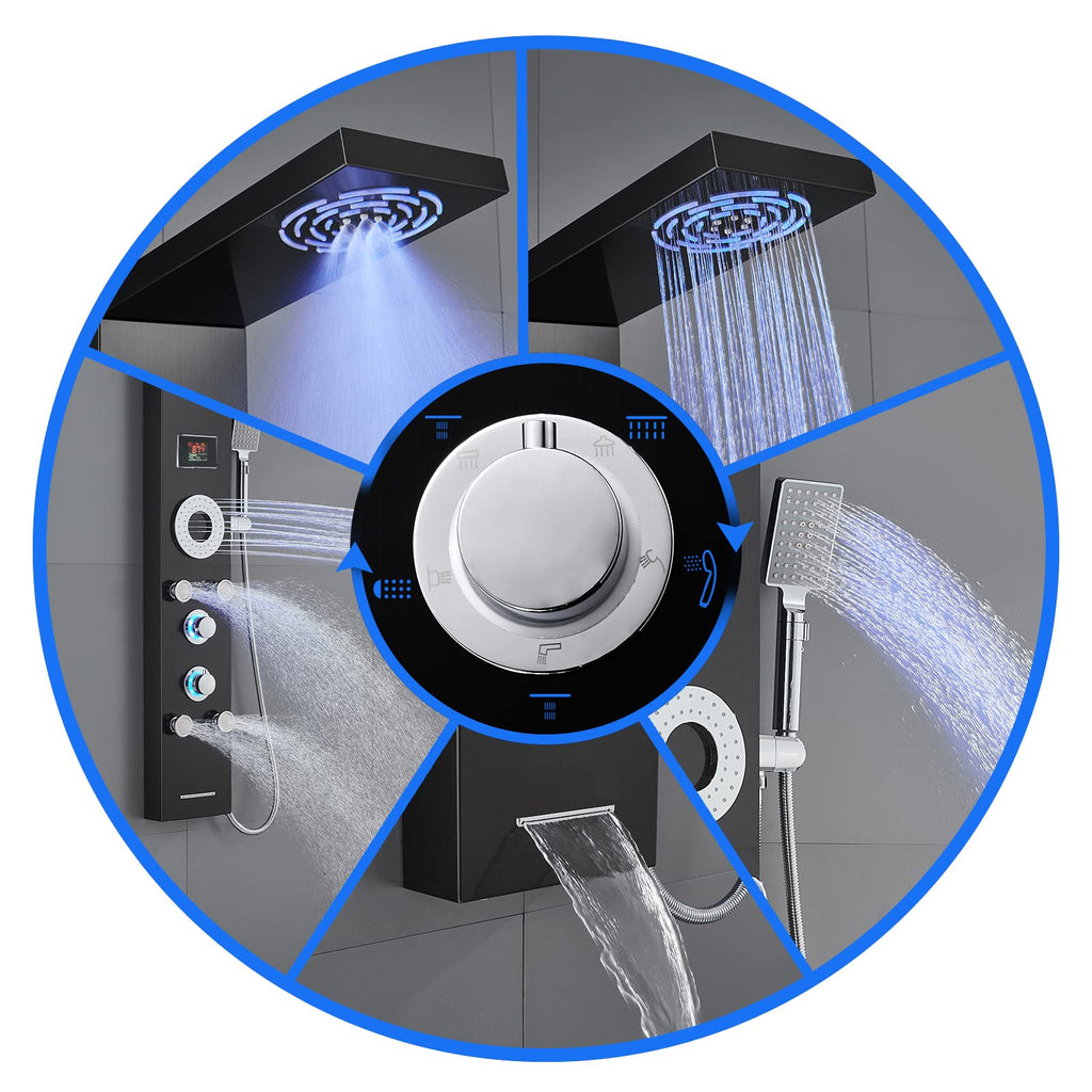 LED Shower Panel Tower System with 2 in 1 Rainfall Shower Head