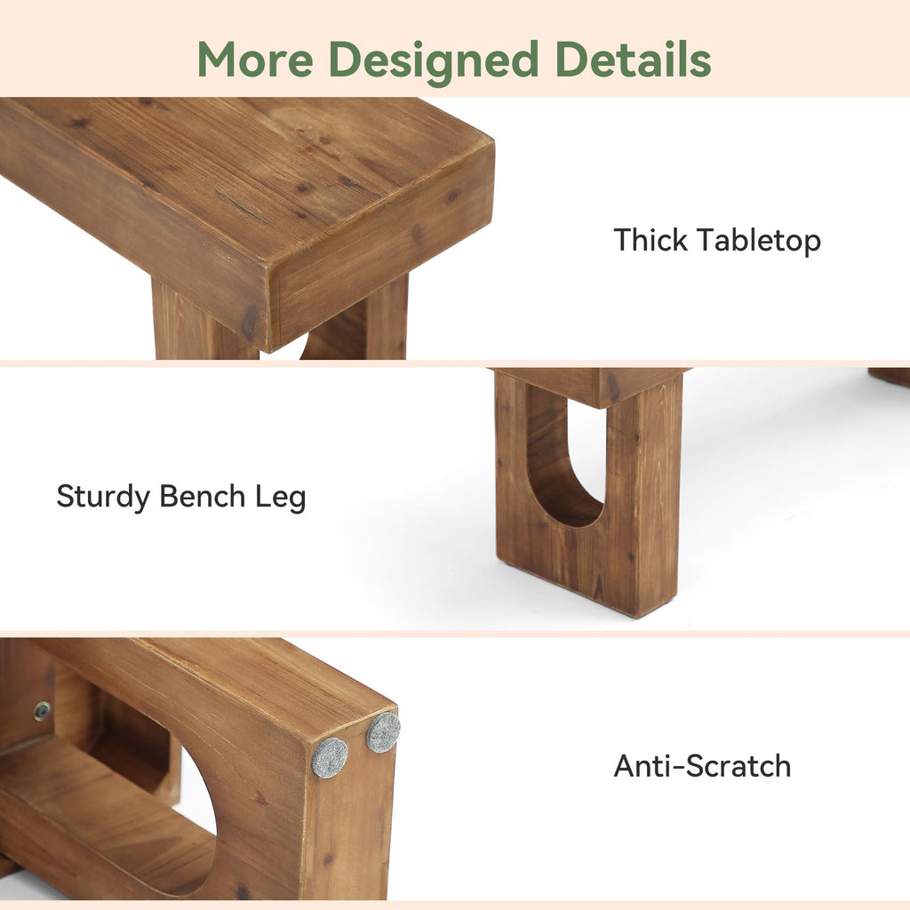 Solid Wood Bench, 47" Long Farmhouse Entryway Bench with Sturdy Legs, Narrow Rustic End of Bed Bench, Easy Assembly