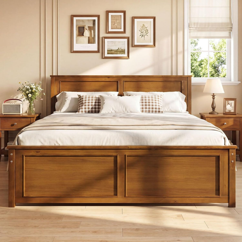 Full Size Bed Frame with Solid Wood Legs & Wooden Slats