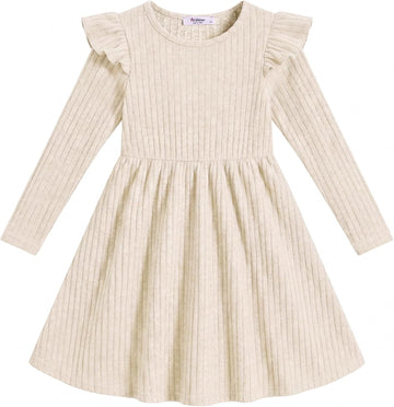 Toddler Girl Dress Baby Girls Knitted Ruffle Sleeve Pocket Dresses A-Line Flared Fall Winter Clothes
