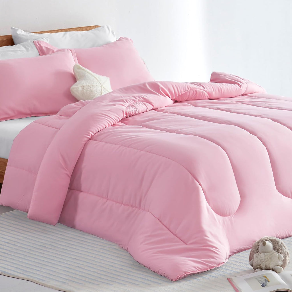 Kids Pink Bedding Comforter Set Full/Queen - Super Soft & Cute Printed 3-Piece Comforter Set All Seasons for Girls