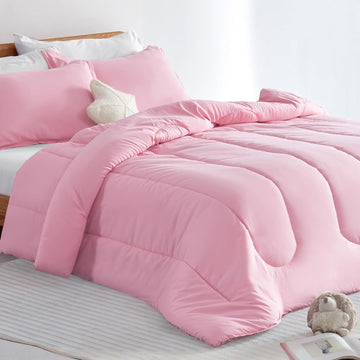 Kids Pink Bedding Comforter Set Full/Queen - Super Soft & Cute Printed 3-Piece Comforter Set All Seasons for Girls