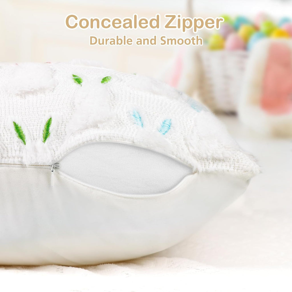 18" x 18" Pillow Covers, Easter Decorations Cute Soft Plush Bunny Throw Pillow, Spring Farmhouse Decorations - Set of 2