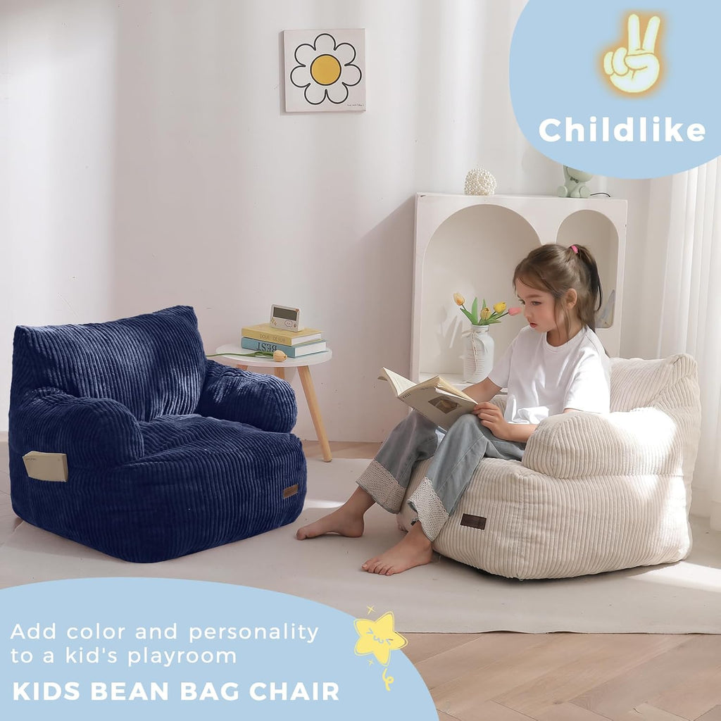 Kids Bean Bag Chair, Stuffed Bean Bag Sofa, Navy, Standard