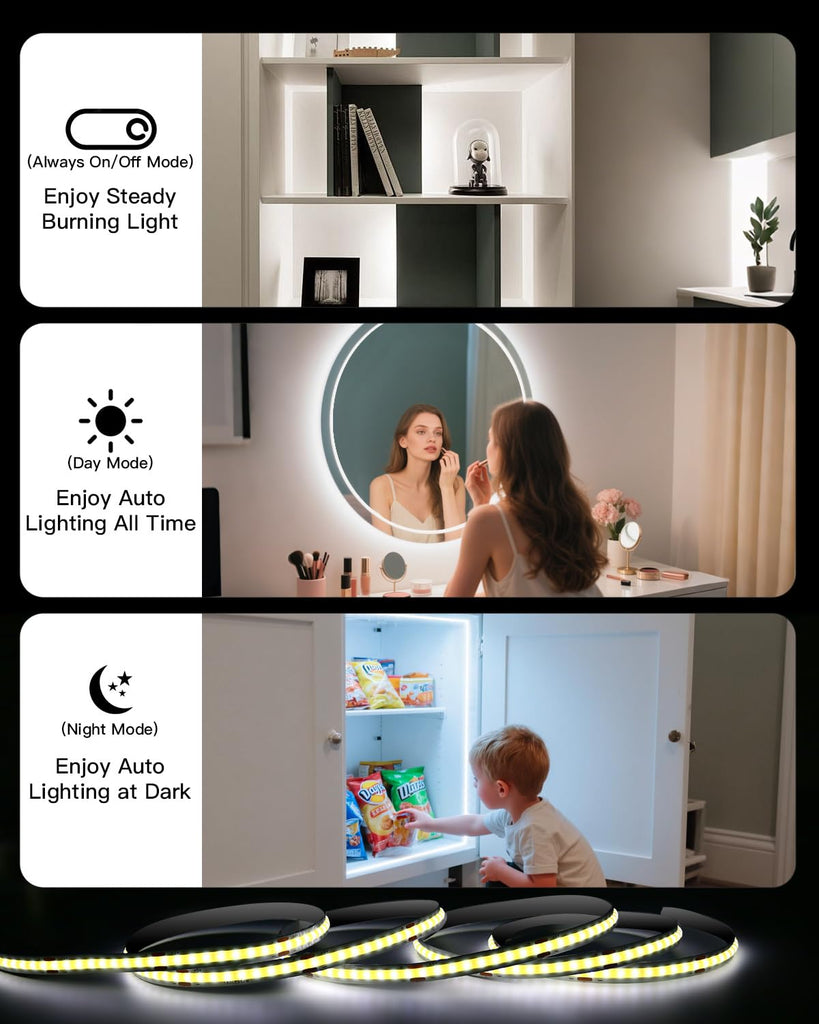 Rechargeable Motion Sensor COB LED Lights Strips, 2 Pack 6.56FT Motion Activated Under Cabinet LED Strip Lights