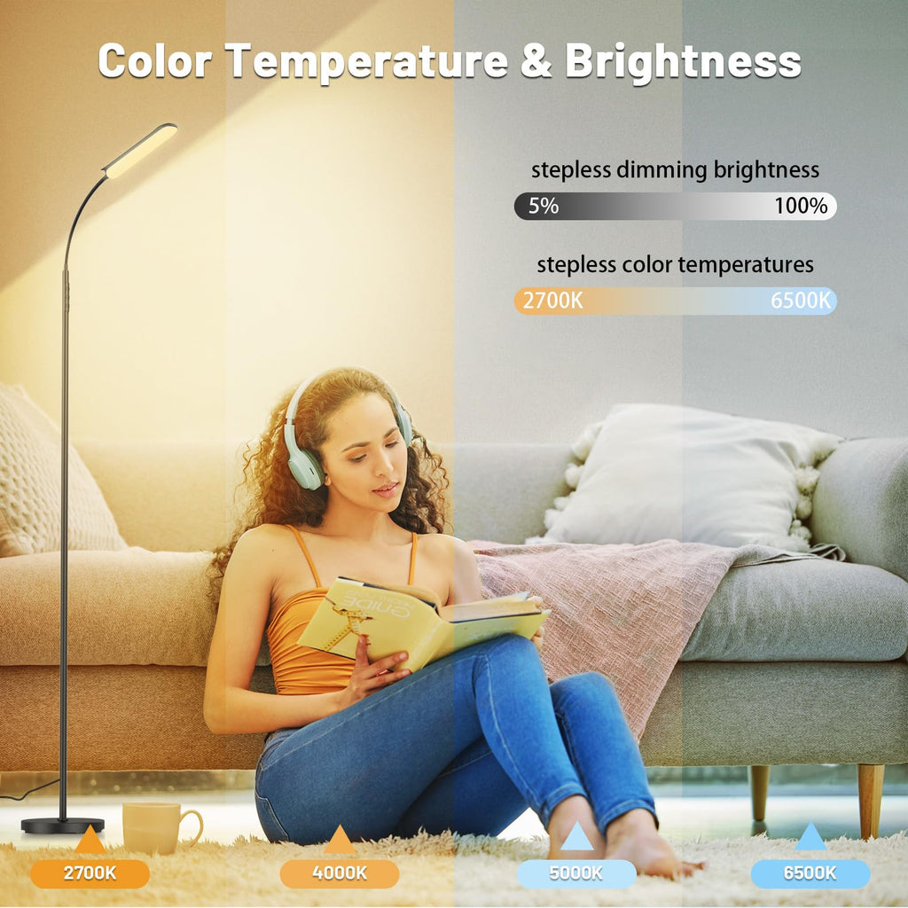 Dimmable LED Floor Lamp, Super Bright Reading Lamps Floor Standing lamp with Remote & Touch Control, Stepless Dimming