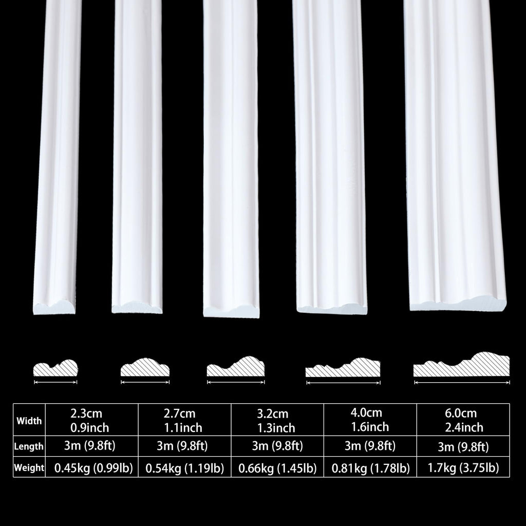 Peel and Stick Wall Molding, Chair Rail Wainscoting Panel, Finish Trim Decoration (Paintable White, 9.8ft x 0.9in)