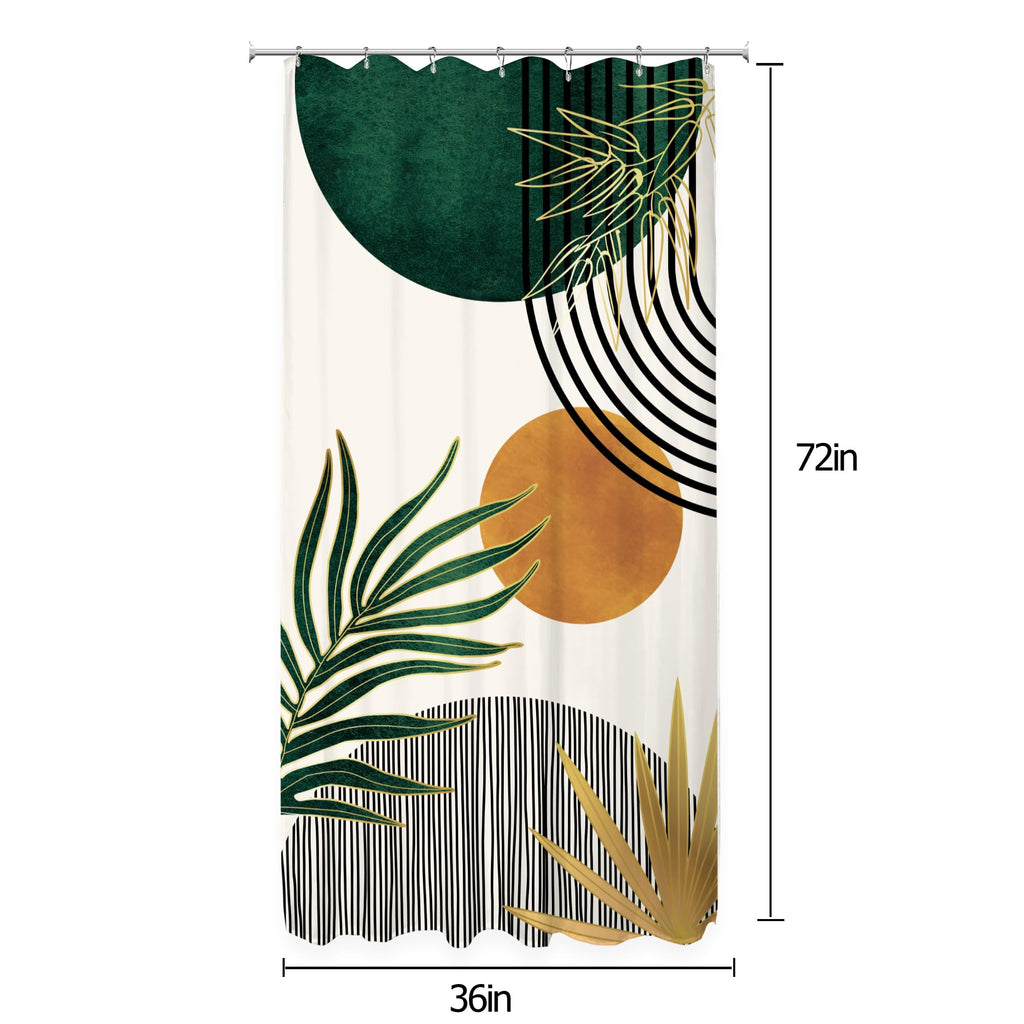 Small Stall Mid Century Green Boho Half Bathroom Shower Curtain Set