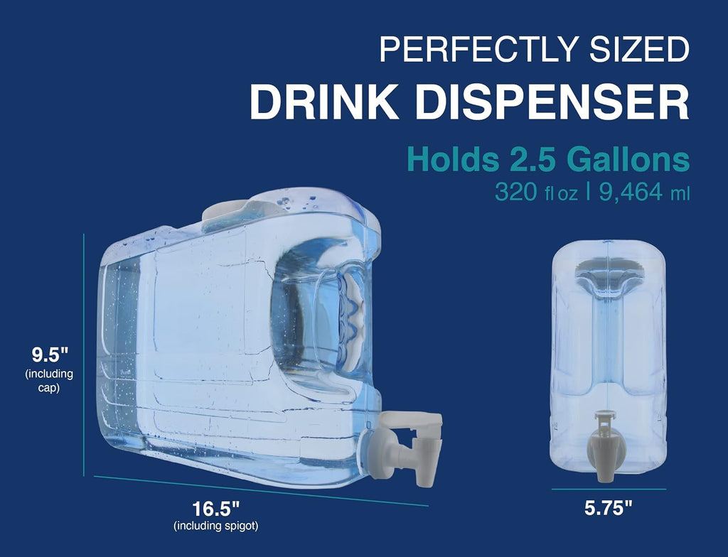 Arrow Oasis Drink Dispenser for Fridge, 2.5 Gallon - Plastic Beverage Dispenser with Spigot - Clear Space-Saving