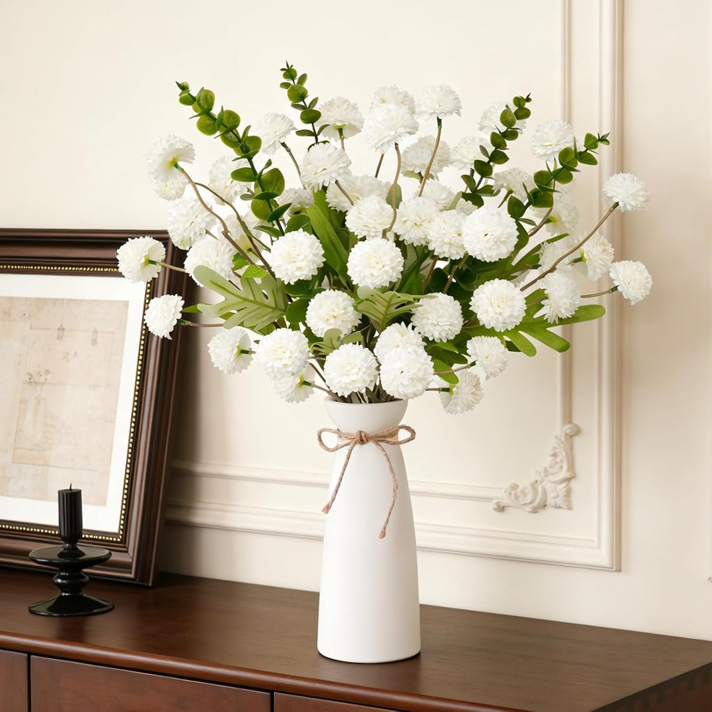 Artificial Flowers with White Ceramic Vase Included,Vase with Flowers - Set of 12
