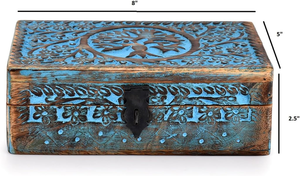 Wooden Jewelry Box, Tarot Box, Celestial Home Decor, Witch Box, Tree of Life, Trinket Box |Size- 8" x 5" x 2.5"