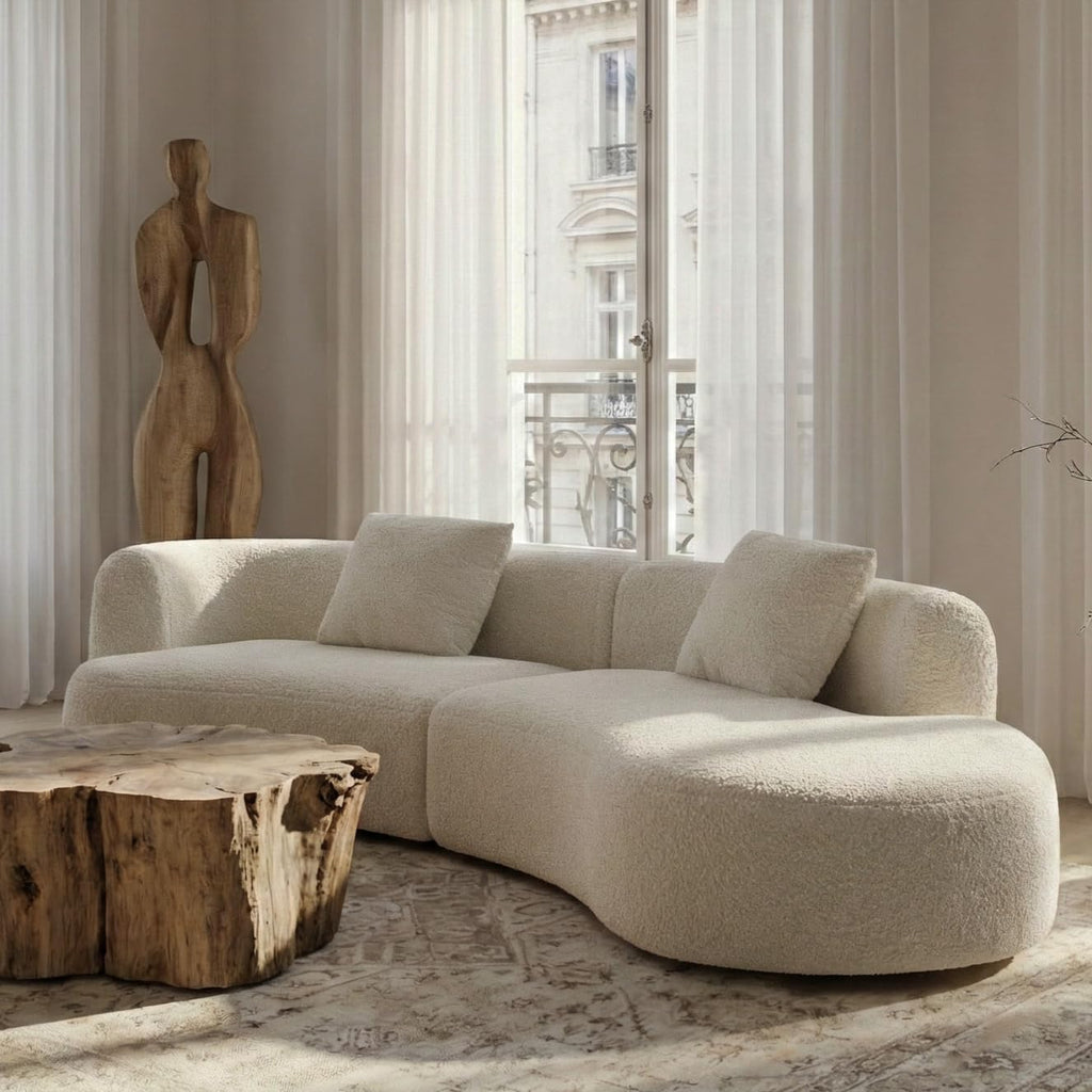 Acanva Modern Curved Sectional Living Room Couch, Minimalist Comfy Boucle Fabric Modular Sofa for Apartment