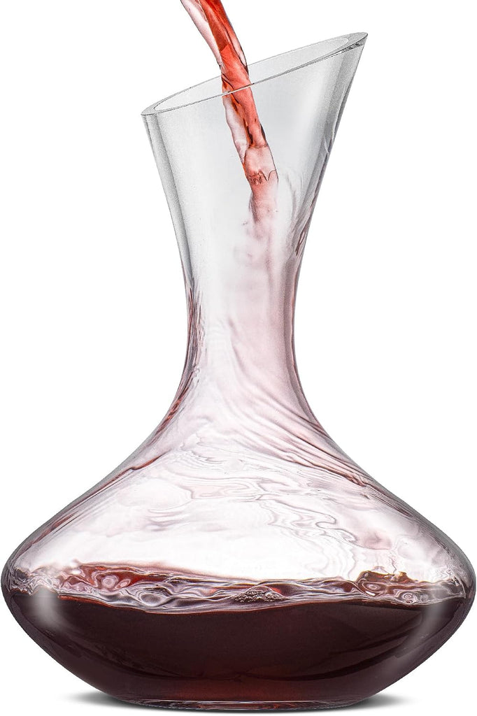 Lancia Wine Decanter Crystal Wine Aerator Handmade Base Glass Pitcher Ultra Elegant Design Easy Pour Slanted Spout