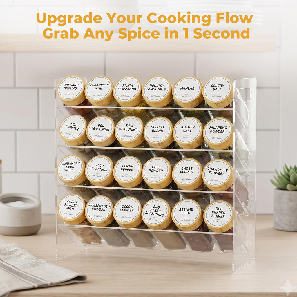 Acrylic Spice Rack Organizer with 24 Glass Spice Jars