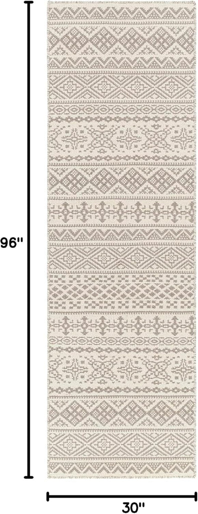 Orange Wool Hallway, Kitchen Runner Rug - Geometric Diamond Striped Border Medallion - Bohemian Transitional Tribal