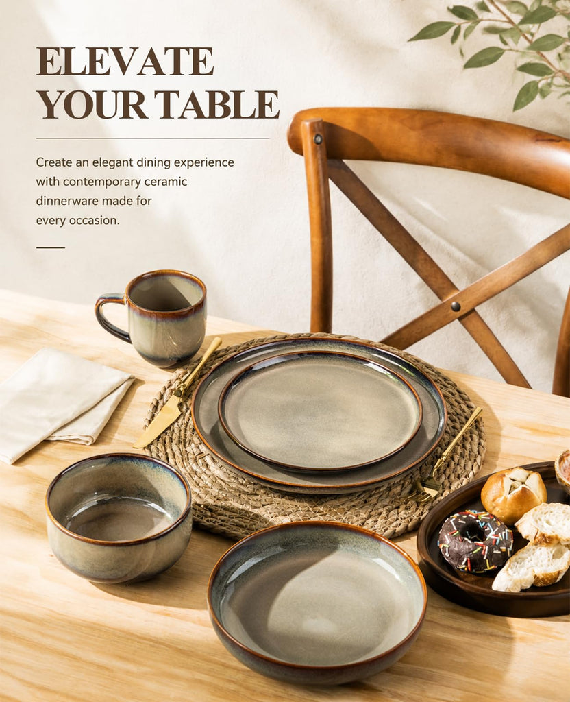 Ceramic Dinnerware Set for 4, 16-Piece Plates and Bowls Set