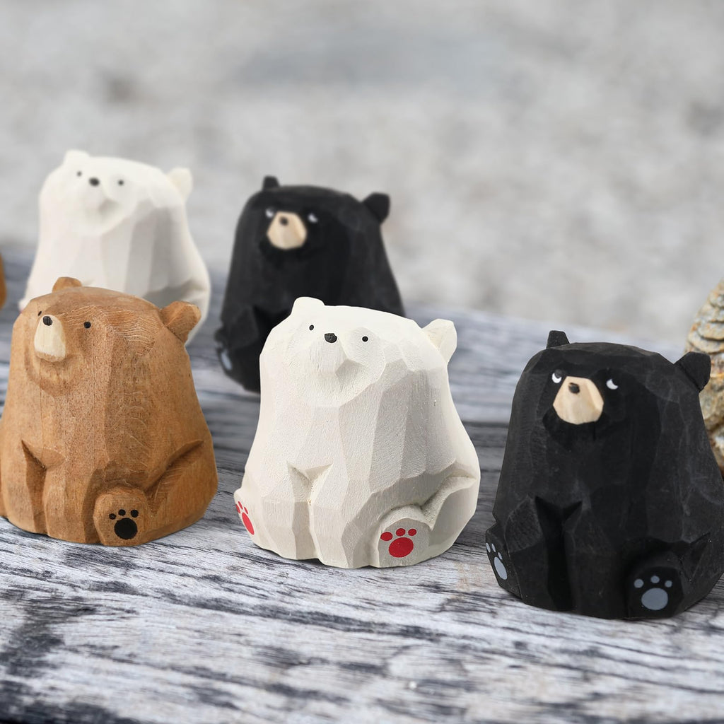 3 Pcs Mini Wooden Bears Figurines, Standing, 2 x 2.2 Inch