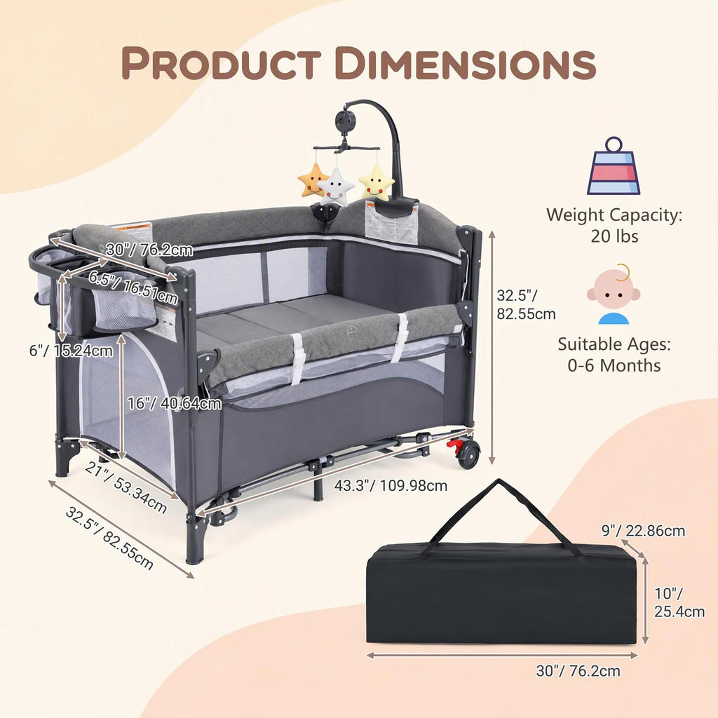 5 in 1 Play Yard, Portable Baby Playard, Classic