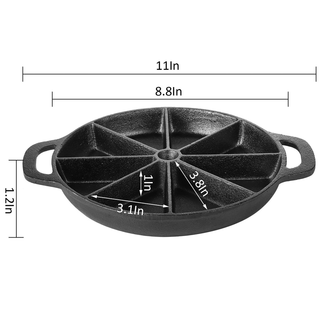 Cast Iron Wedge Pan, Non stick Round Corn Bread Skillet, Black 8-edges Biscuit Pans with Double Handles for Scones