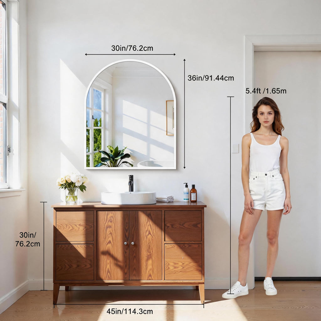 Arched Wall Mirror, 30"x36" White Arched Mirror