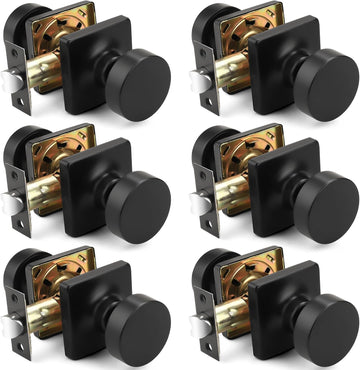 Passage Door Knobs Interior 6 Pack, Matte Black Door Knob Without Lock Inside