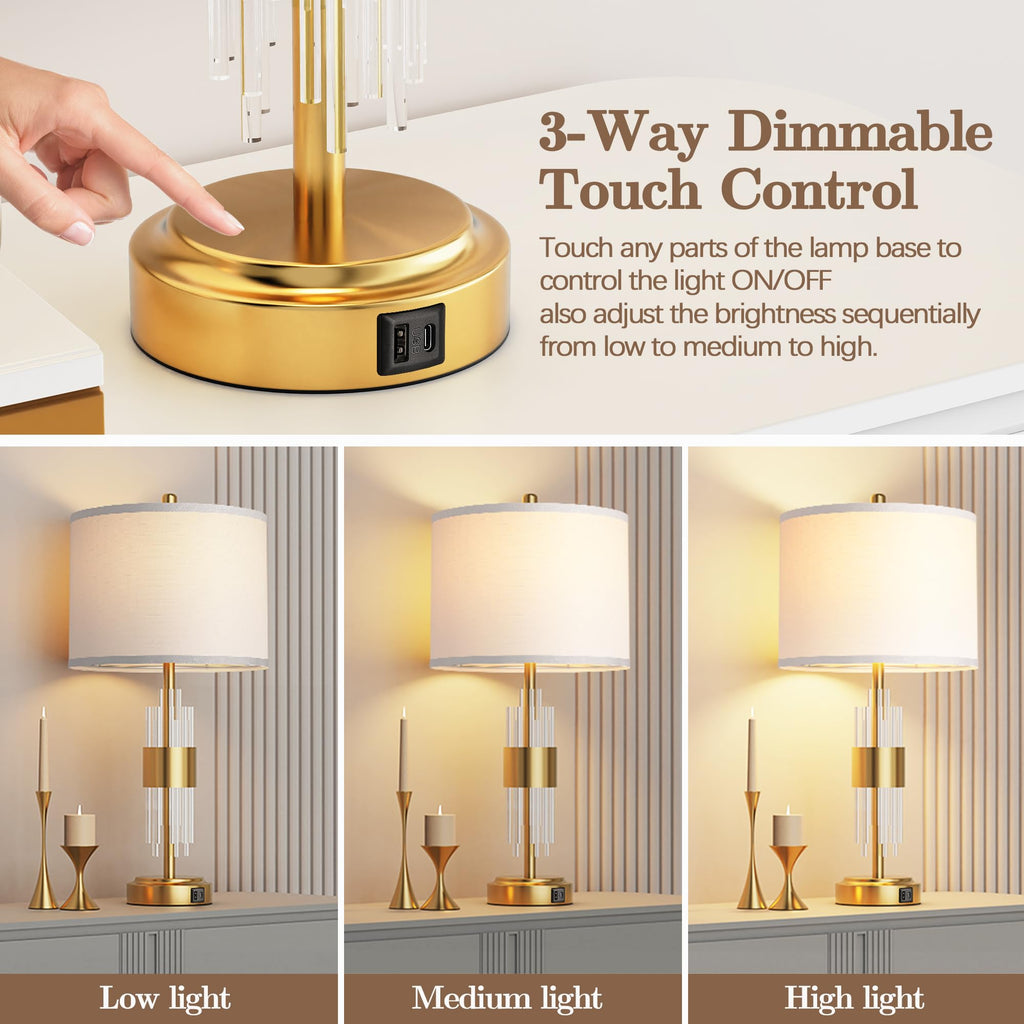 Gold Table Lamp Set of 2, 25.5" Modern Nightstand Lamp