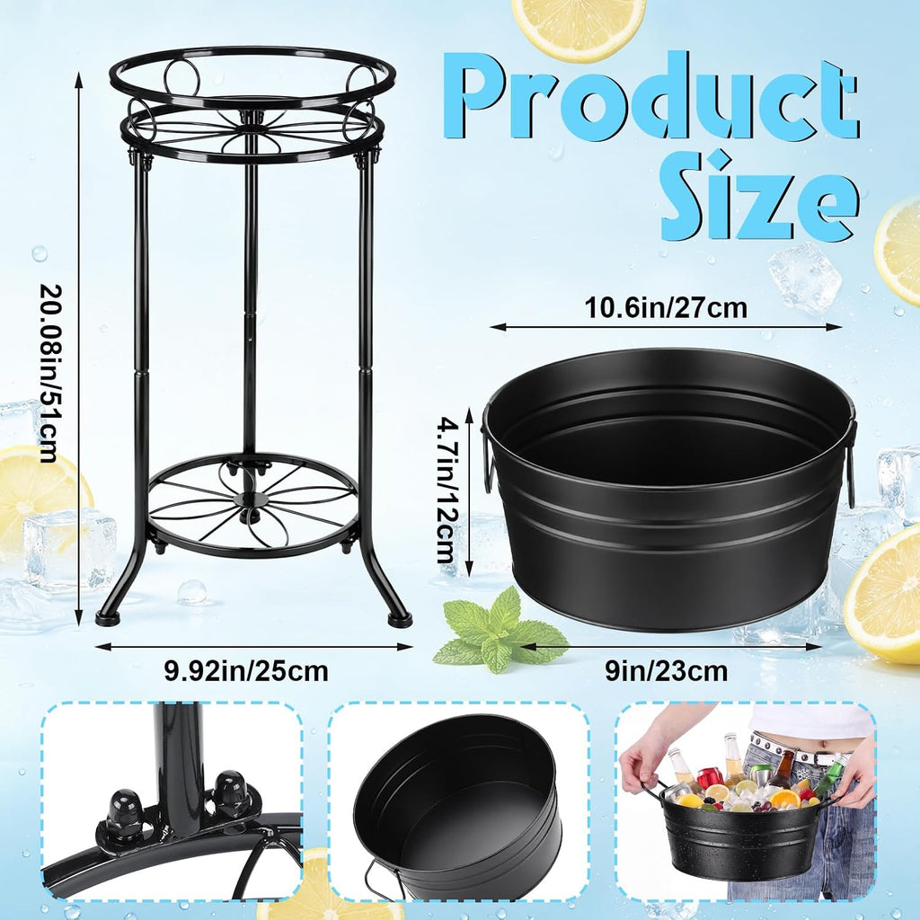 Black Beverage Tub with Stand Champagne Ice Bucket Stand, 1 Set
