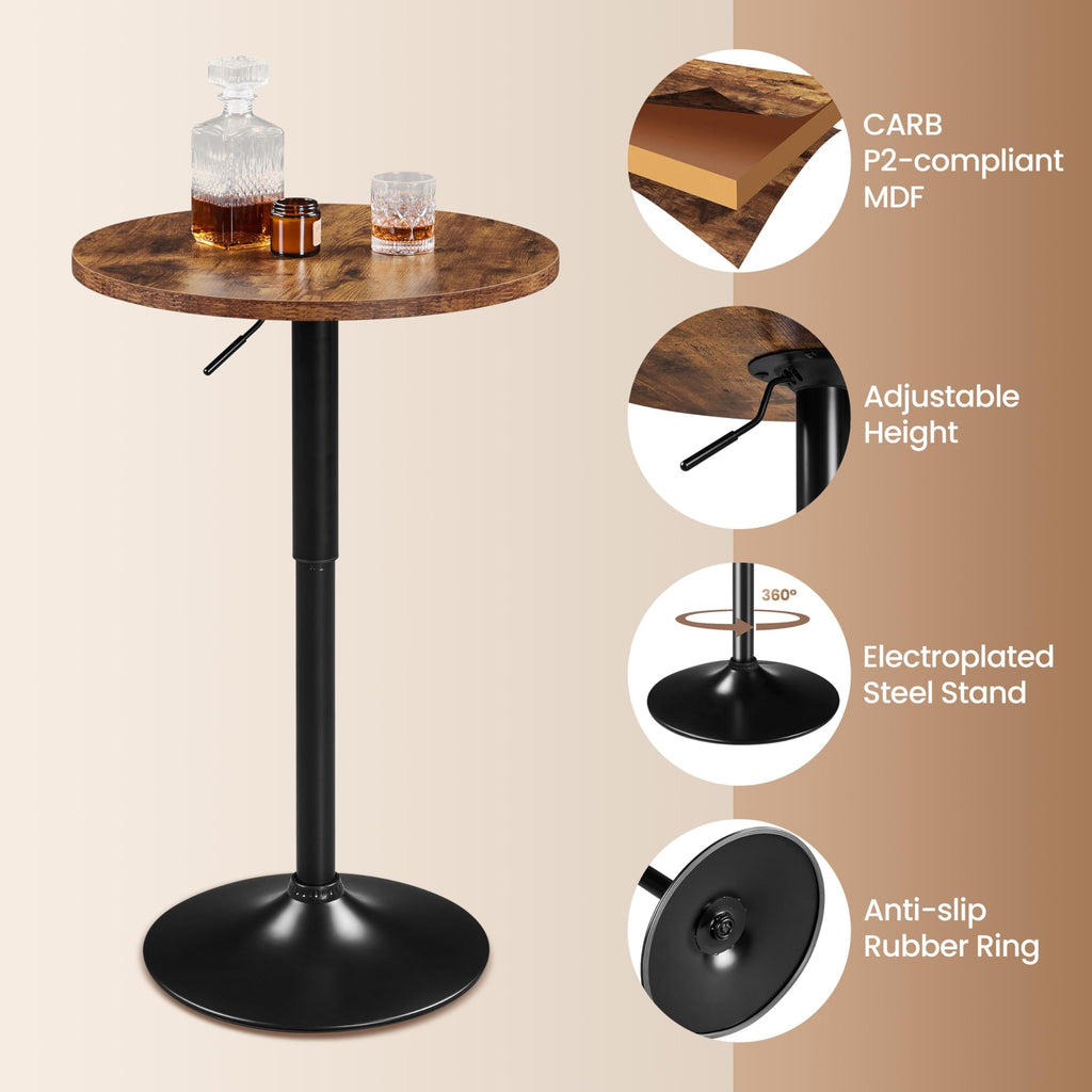 Round Bar Table Set of 2, Adjustable 27.5-36" Height, Brown