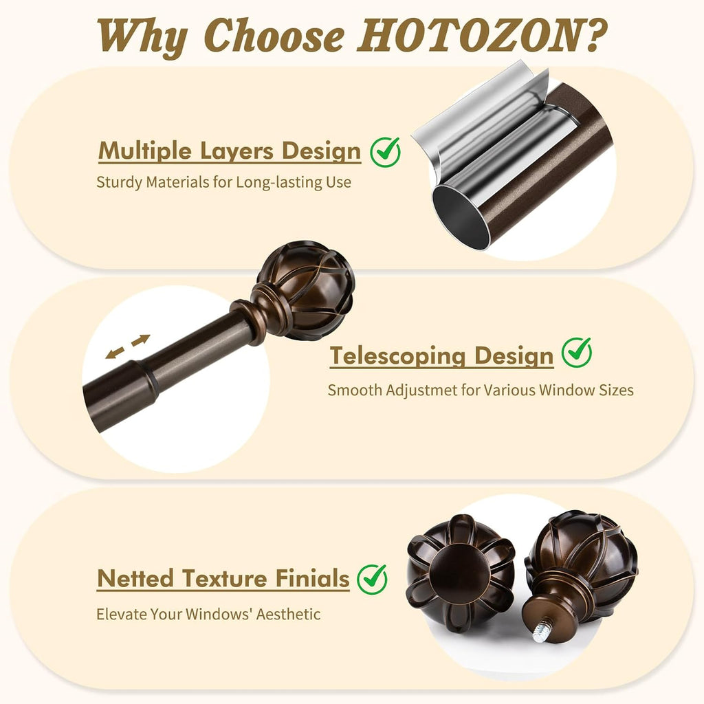 Curtain Rods for Windows 2 Pack 32-58 Inches, Bronze | 6/8" Diameter, 22lbs Weight Capacity, Decorative Adjustable