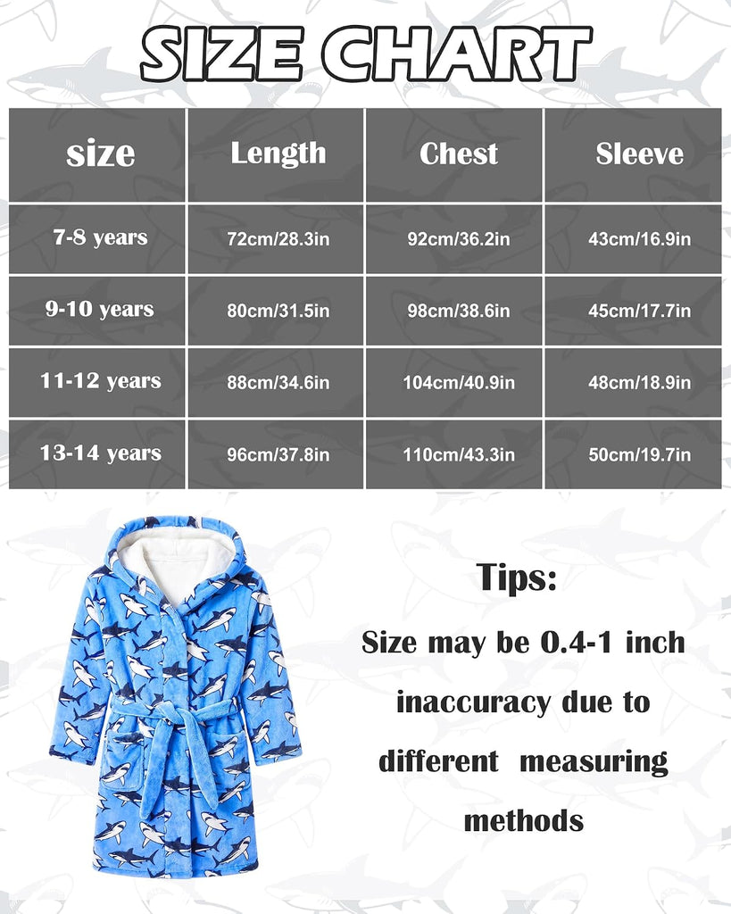 Boys Fleece Robe Kids Flannel Warm Hooded Bathrobe Soft Sleepwear