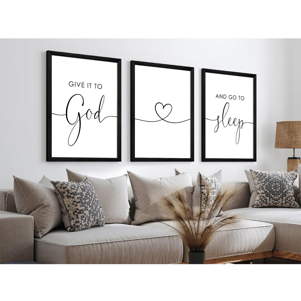 Give It to God and Go to Sleep Sign Canvas Wall Art Above Bed Wall Decor Bible Verse Prints Farmhouse Bedroom