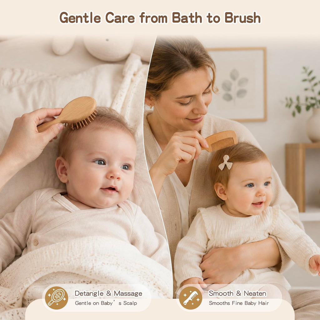 Newborn Baby Gift Set, Wooden Grooming Kit & Muslin Swaddle Blanket
