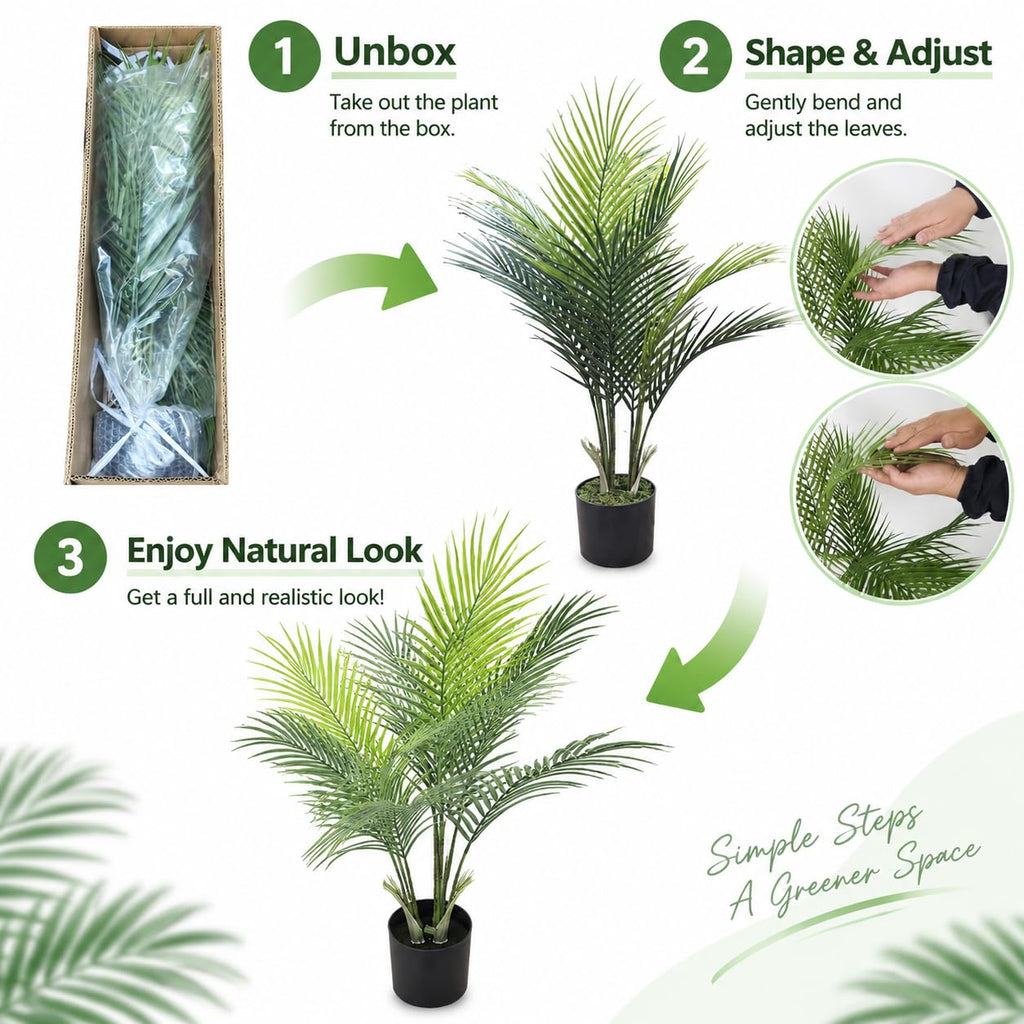 32-Inch Artificial Palm Tree, Faux Palm Tree with 11 Trunks and Pot, Palm Trees for Outside Patio, Indoor & Outdoor