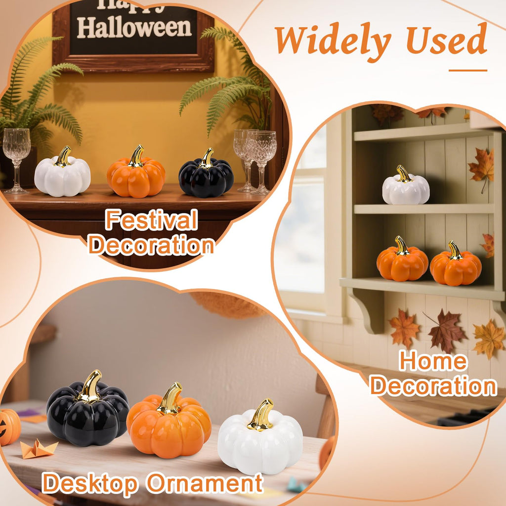 4 Inch Ceramic Pumpkins for Fall Home Decorations - Orange