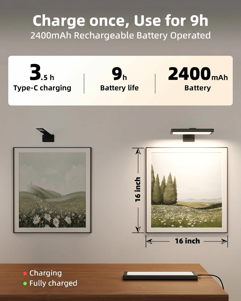 Picture Light for Wall, Rechargeable 2400mAh Lights Wireless with IR Remote, 3 Color & Dimmable Magnetic 7.8'' LED