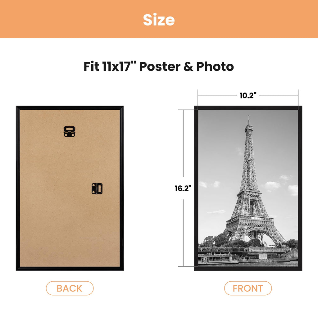 11x17 Poster Frame, Easy Slide-In Assembly, Black, 3 Pack