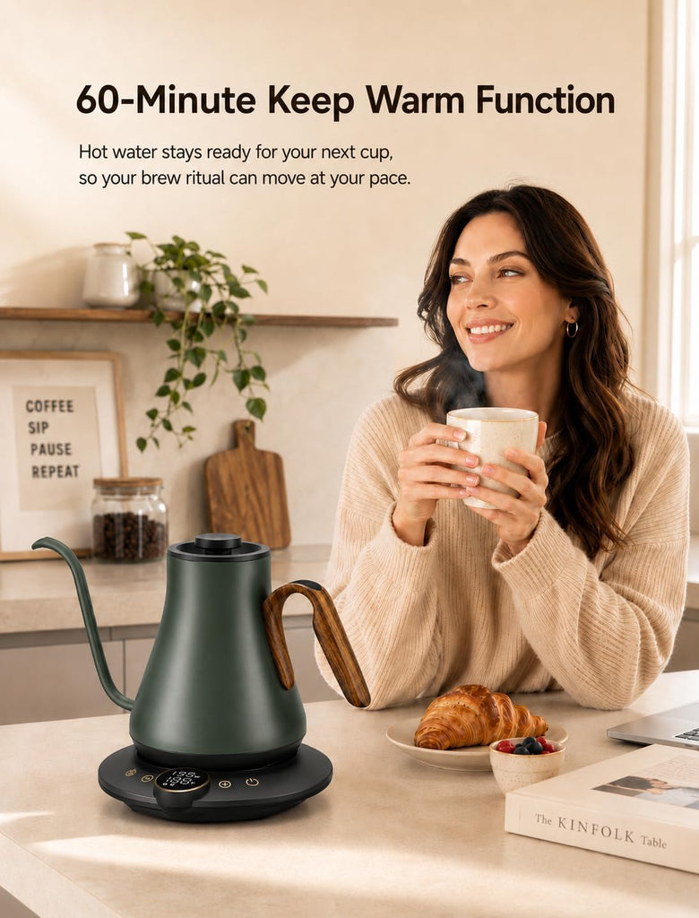 Gooseneck Electric Kettle, ±1°F Precise Temperature Control, 1500W Fast Heating, Pour Over Coffee & Tea Kettle with