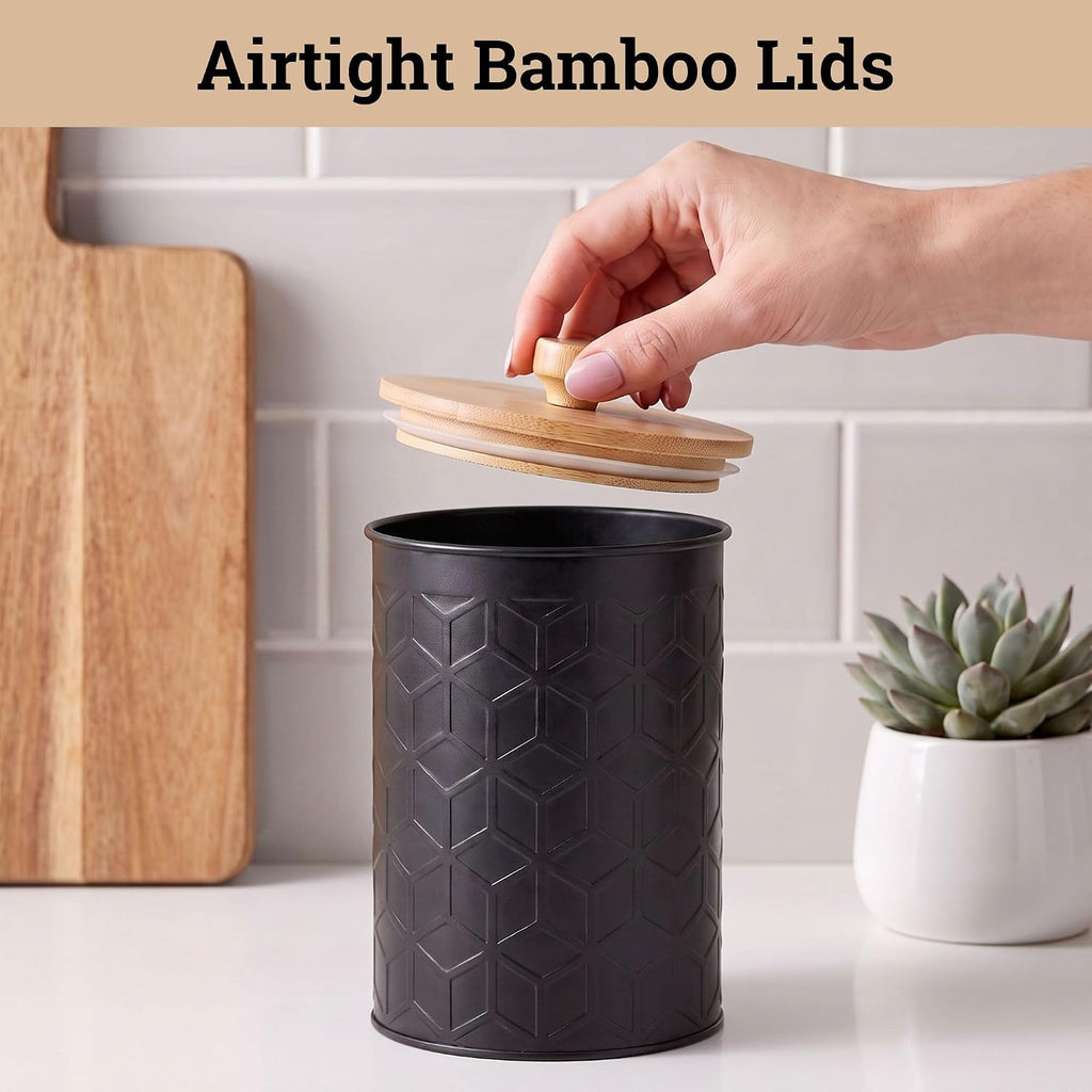 Kitchen Canisters for Countertop, Textured Iron w/Airtight Lids - Set of 4