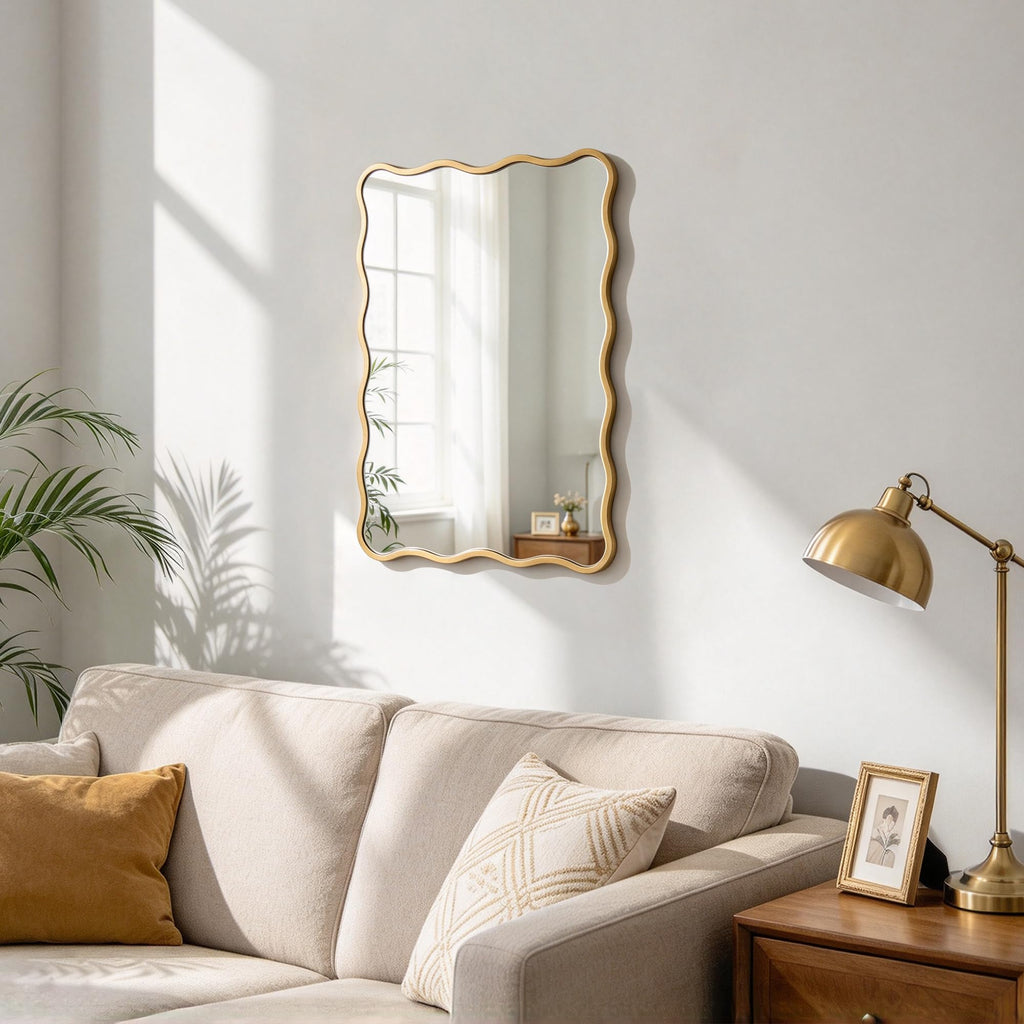 Gold Wavy Bathroom 20x30 Rectangle Scalloped Farmhouse Wall Mirror