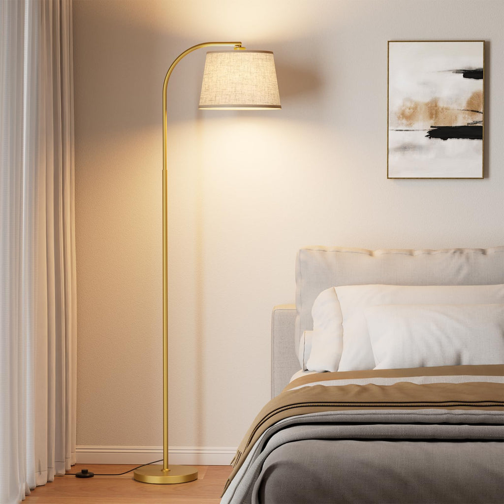 64" 3 Color Dimmable Gold Arc Floor Standing Lamp with Remote
