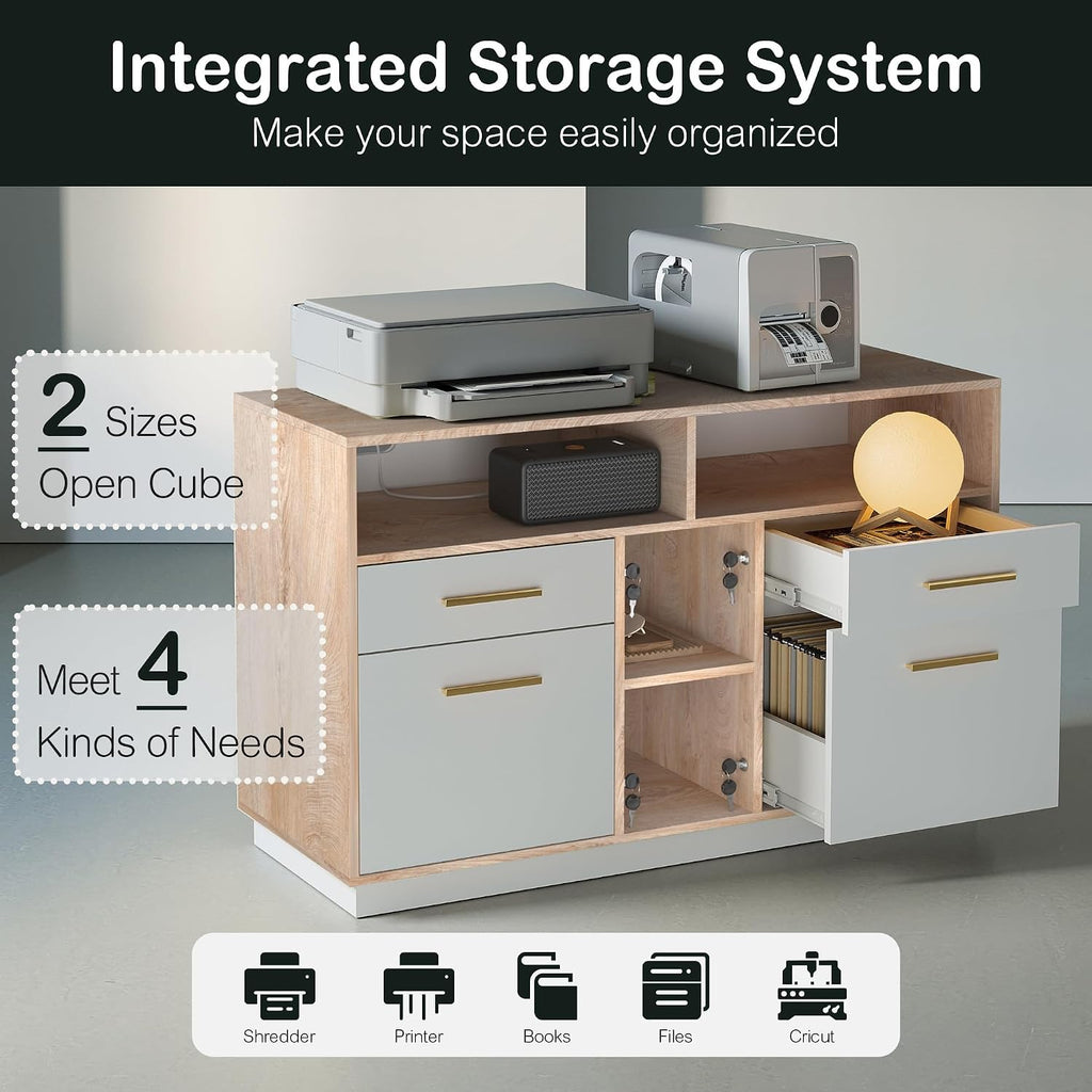 4 Drawer File Cabinet with Lock, Filing Cabinet | Office Credenza with File Drawers, Fits A4/Letter Size, Printer