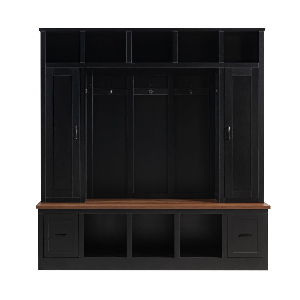 Large Hall Tree with Bench and Shoe Storage, 72" Farmhouse Entryway Bench with 2 Drawers, 5 Hooks & Top Cubbies