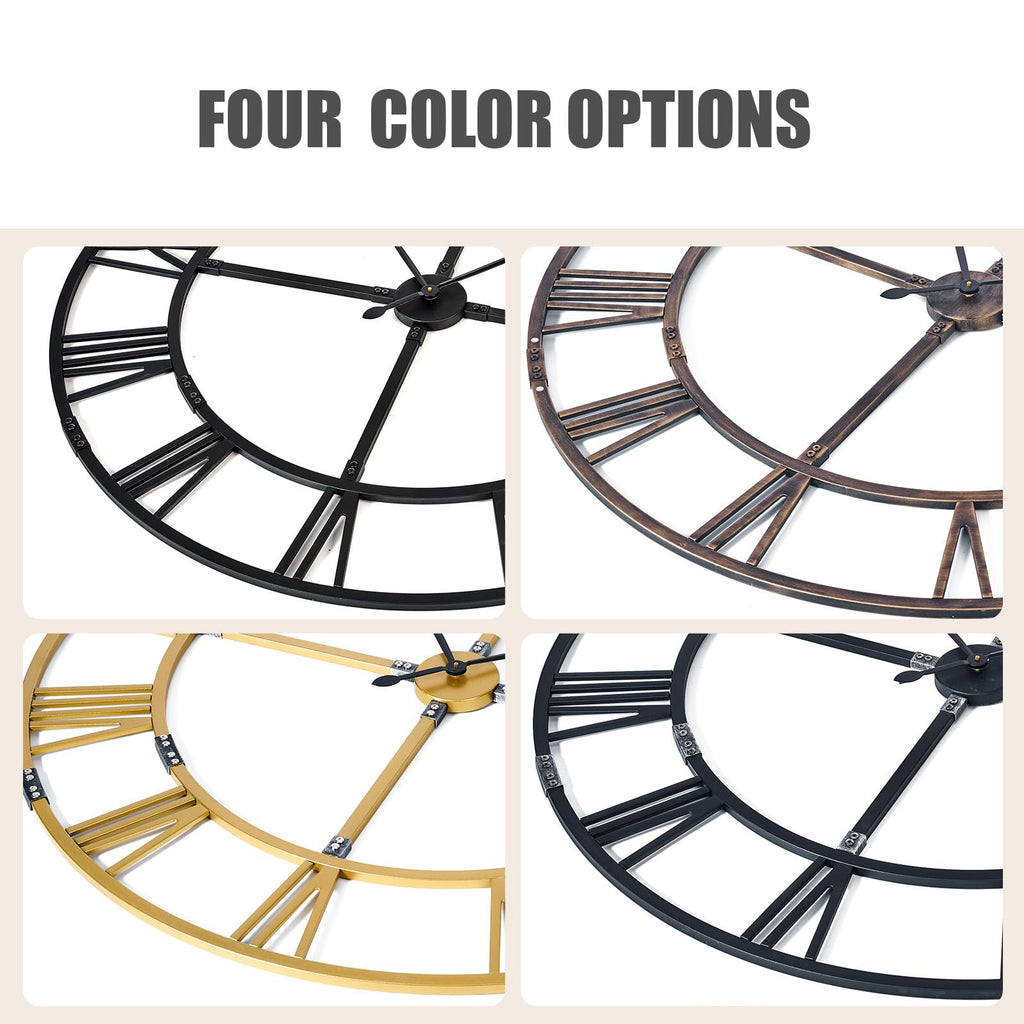 48 Inch Large Silent Wall Clock, Easy Assembly Roman Numeral Black