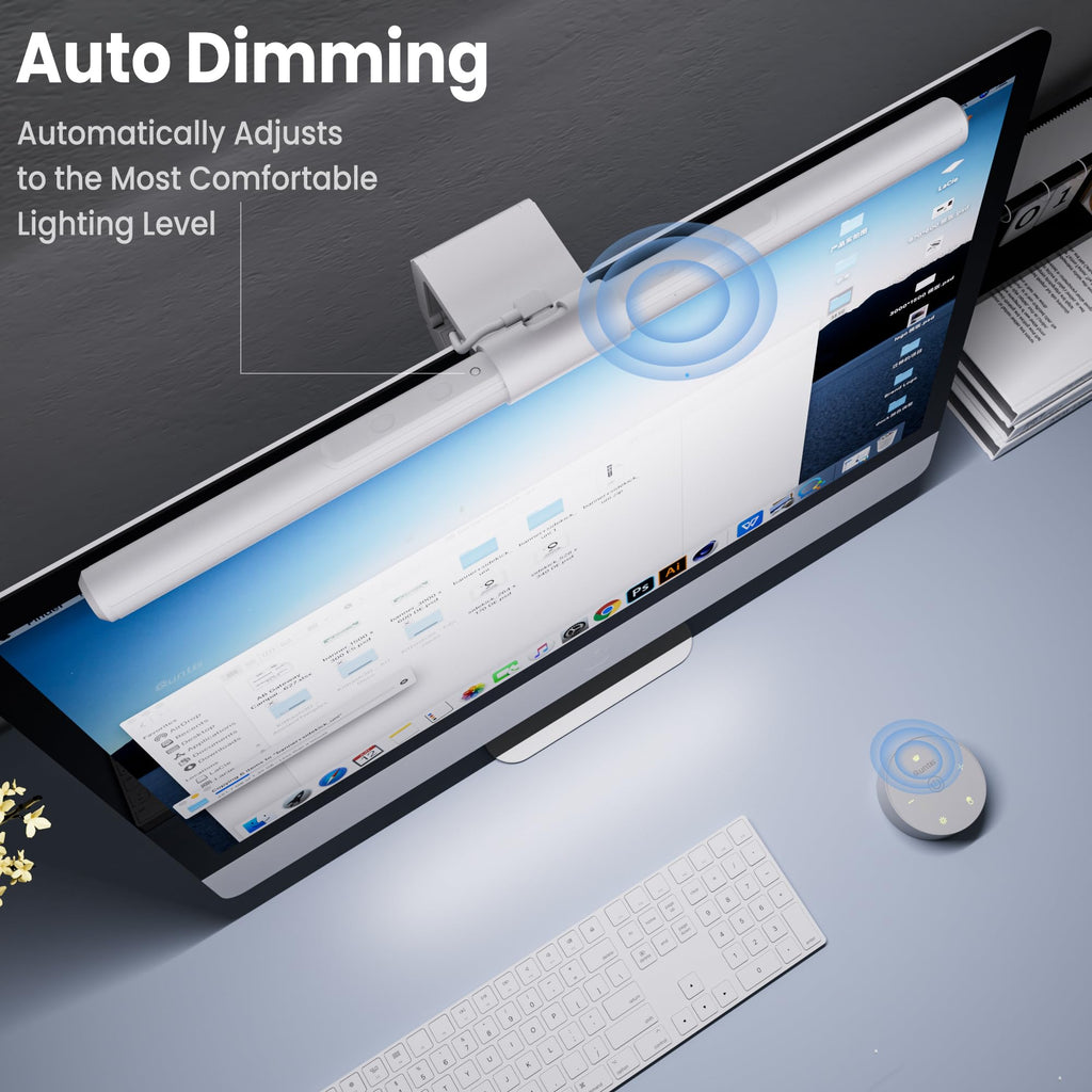 Monitor Light Bar Pro White, Eye-Care No Glare USB Computer Lamp, Stepless Dimming & Auto-Dimming Brightness, Dual