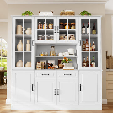71" Tall Kitchen Pantry with Glass Doors, 63'' Wide Storage Cabinet with Drawers & Shelves, Large Kitchen Hutch China