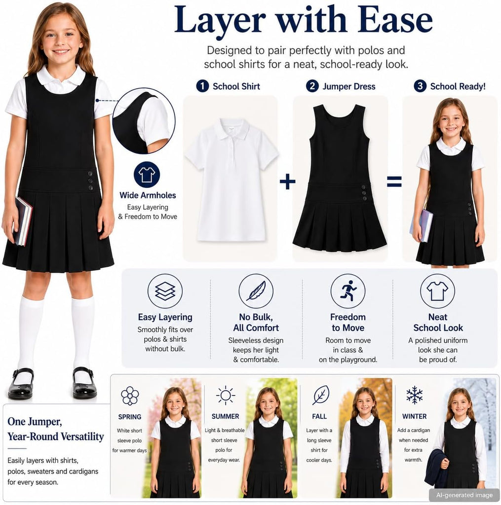 Girls School Uniform Jumper: Sleeveless Pleated Dress